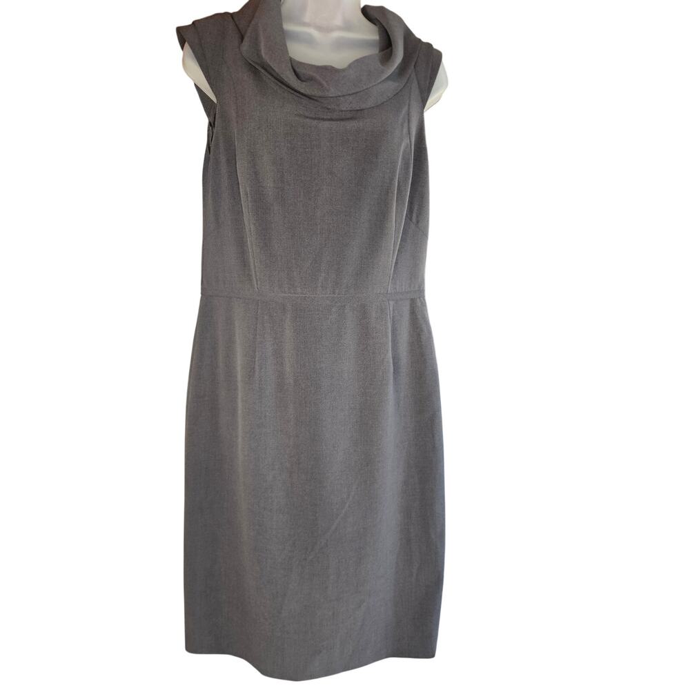 Tahari Gray Sleeveless Dress Sz 10 Cowl Neck Zip Up Back Slit Back - Picture 2 of 8